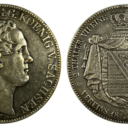Germany Saxony 2 Taler (thaler) 1854 F Friedrich August Ii